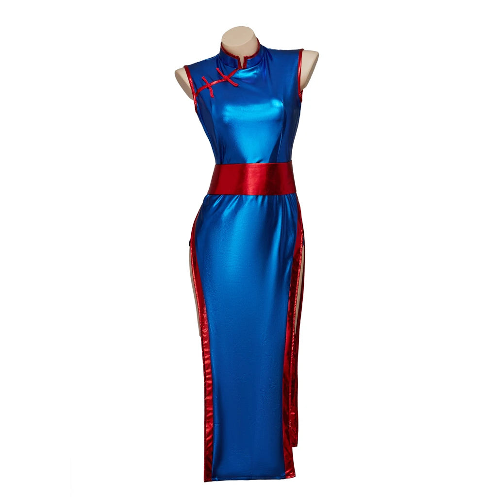 Chichi Cosplay Costume – Sexy High-Slit Blue Cheongsam Dress for Women - Image 2